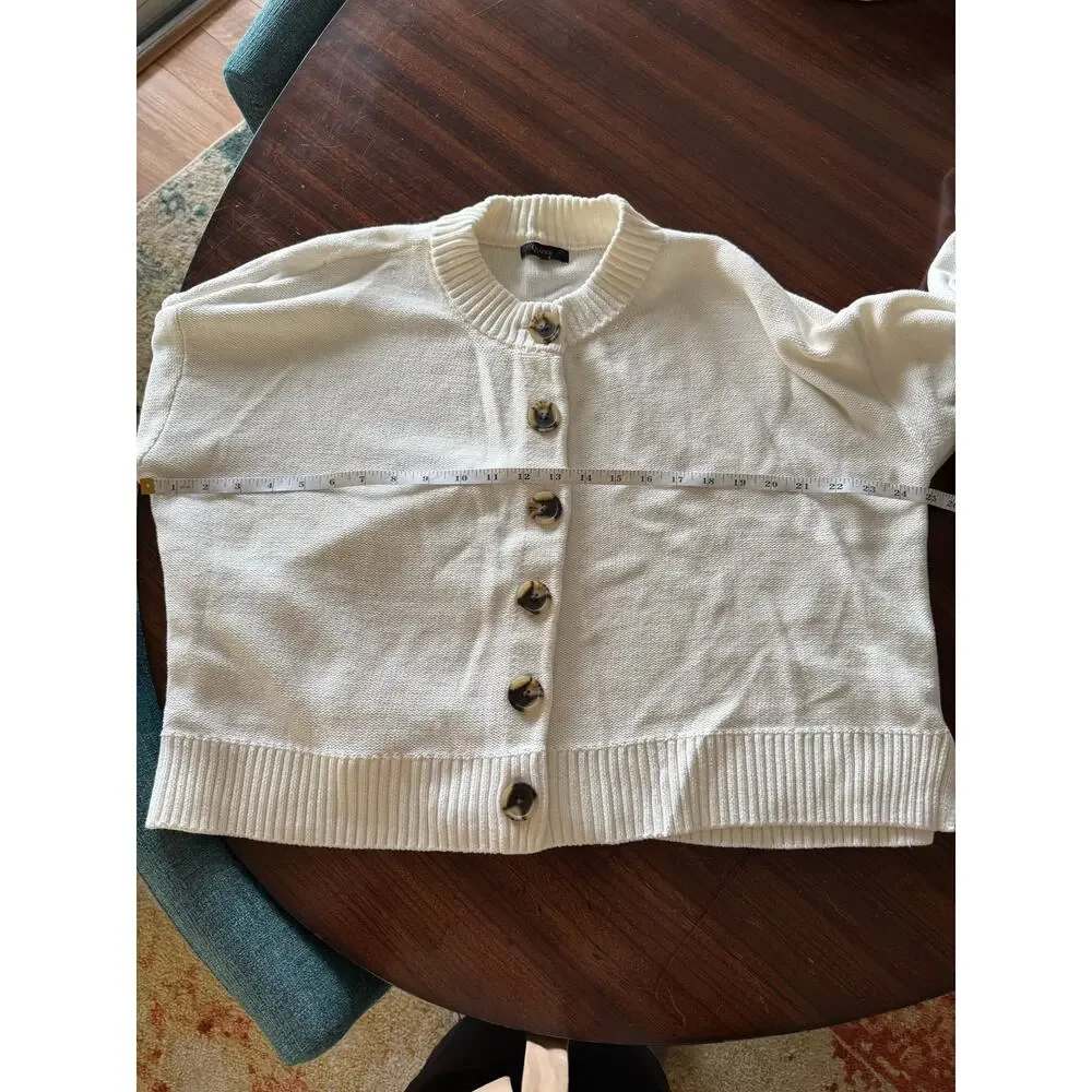 Quince Ivory Organic Cotton Boxy Cropped Chunky Knit Oversized Cardigan Sz L New - Picture 6 of 8
